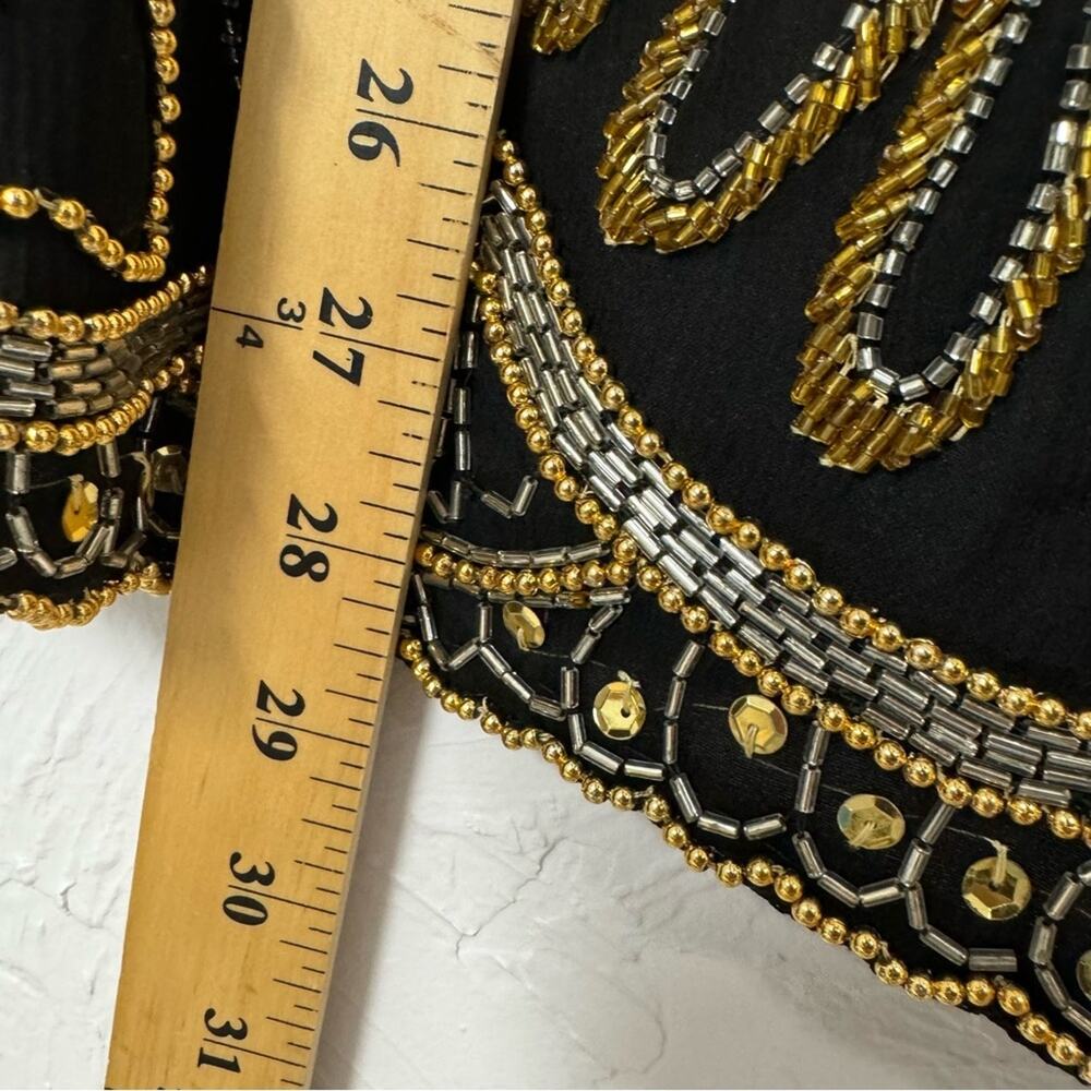 Vintage Black Silk Fully Beaded Formal Blouse Womens 2X Gold & Silver Glam - Picture 12 of 12